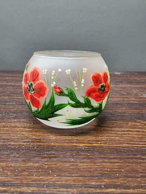 Frosted Poppy Flower Glass Candle Holder  - Multiple Sizes