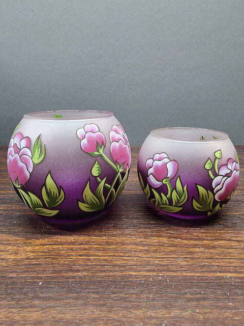 Purple Peony Flower Glass Candle Holder  - Multiple Sizes