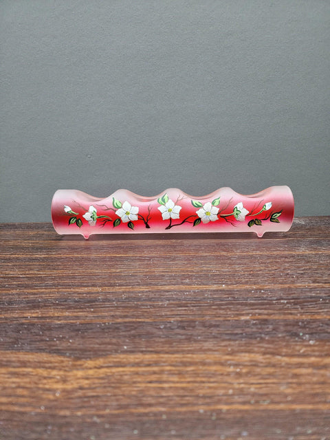 Red Glass Quad Candle Holder - Dogwood Flower  Yule Log Style