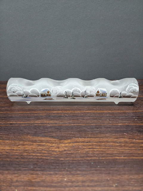 Frosted Glass Quad Candle Holder  - White Church Yule Log Style