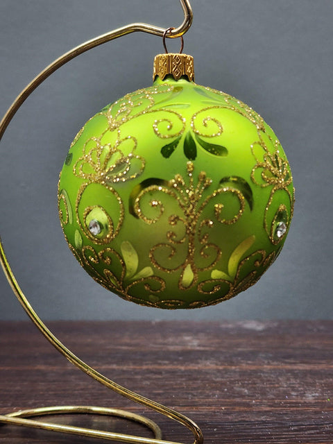 Green Blown Glass Ornament - Handcrafted - Pineapple Design