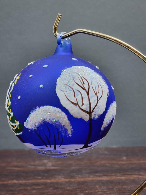Blue Blown Glass Ornament - Handcrafted -  Charming Santa Claus Design