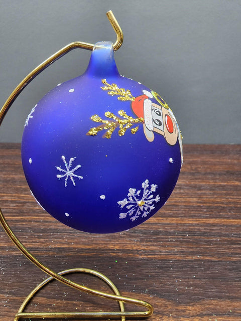 Blue Blown Glass Ornament - Handcrafted -  Reindeer Gift Design