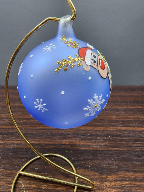 Light Blue Blown Glass Ornament - Handcrafted - Reindeer Gift Design