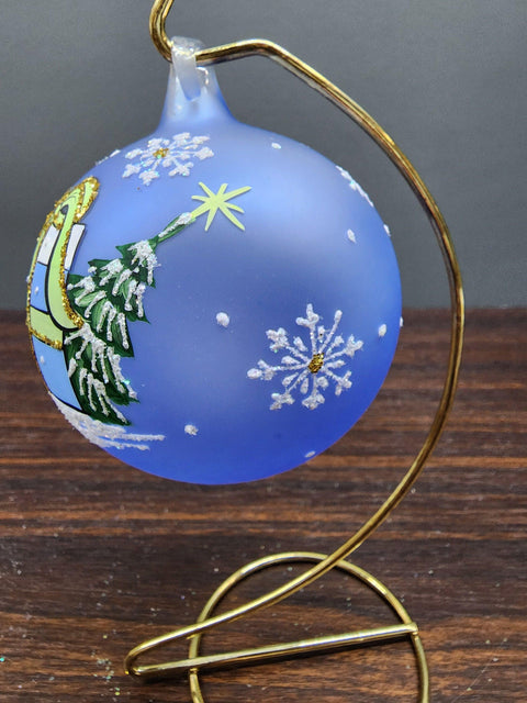 Light Blue Blown Glass Ornament - Handcrafted - Reindeer Gift Design