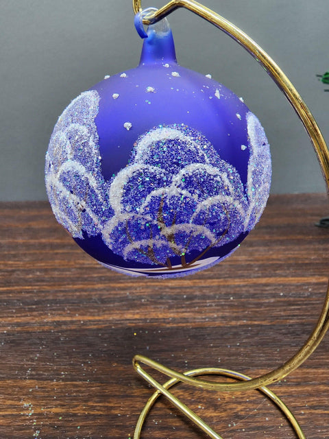 Blue Blown Glass Ornament - Handcrafted -  Charming Santa Claus Design