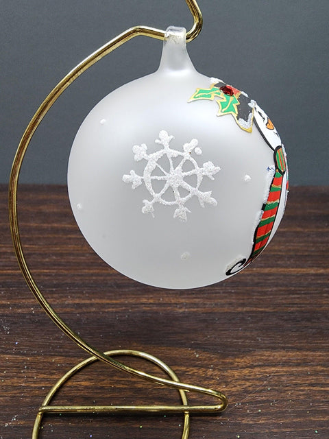 Frosted Blown Glass Ornament - Handcrafted -  Fat Snowman Design