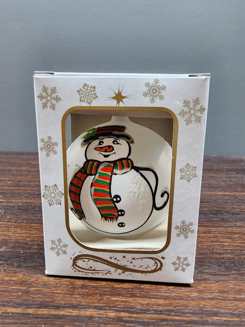 Frosted Blown Glass Ornament - Handcrafted -  Fat Snowman Design