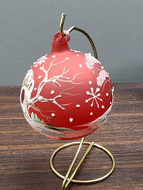 Red Blown Glass Ornament - Handcrafted -  Fun Owl Design