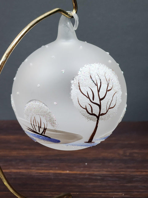 Frosted Blown Glass Ornament - Handcrafted -  Santa Claus Design