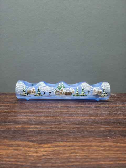 Light Blue Glass Quad Candle Holder - White Cabins  Yule Log Style