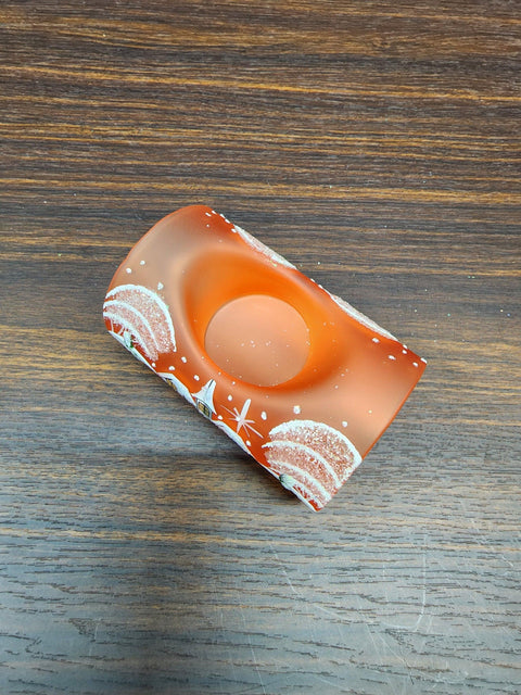 Orange Glass Single Candle Holder - White Church Yule Log Style