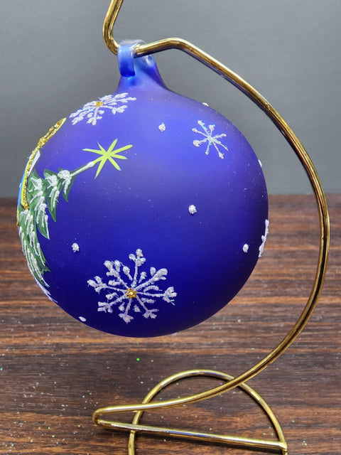 Blue Blown Glass Ornament - Handcrafted -  Reindeer Gift Design