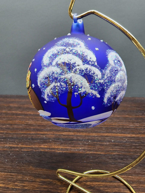 Blue Blown Glass Ornament - Handcrafted -  Santa Claus Design