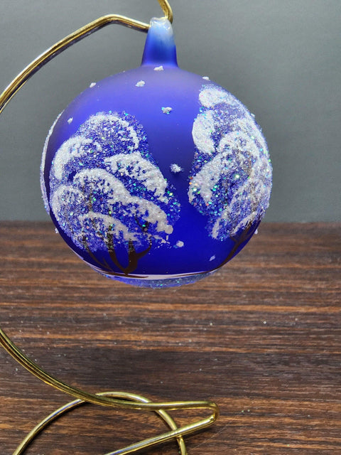 Blue Blown Glass Ornament - Handcrafted -  Santa Claus Design