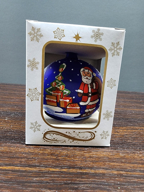 Blue Blown Glass Ornament - Handcrafted -  Charming Santa Claus Design