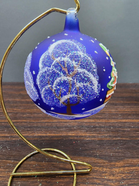 Blue Blown Glass Ornament - Handcrafted -  Charming Santa Claus Design