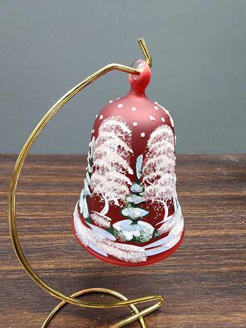 Red Blown Glass Bell Ornament –  Brooklyn Bridge Design with Clapper