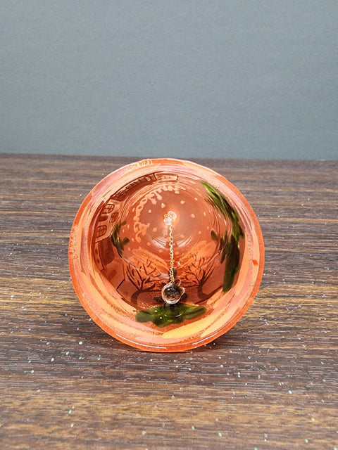 Orange Blown Glass Bell Ornament –  Brooklyn Bridge Design with Clapper