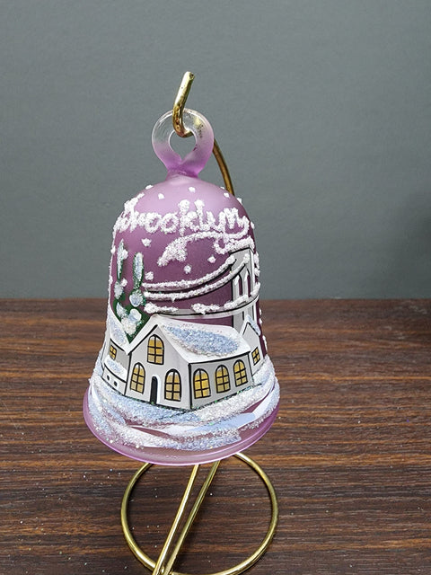 Lavender Blown Glass Bell Ornament –  Brooklyn Bridge Design with Clapper