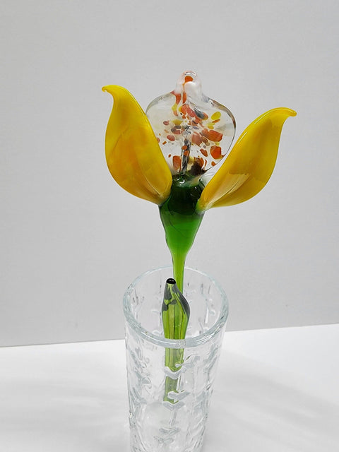 Yellow Glass Orchid - Handcrafted Long Stem Flower