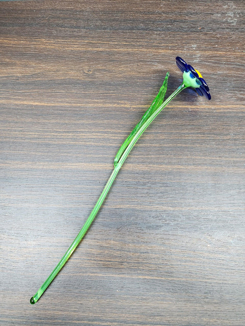 Blue Glass Daisy - Handcrafted Long Stem Flower