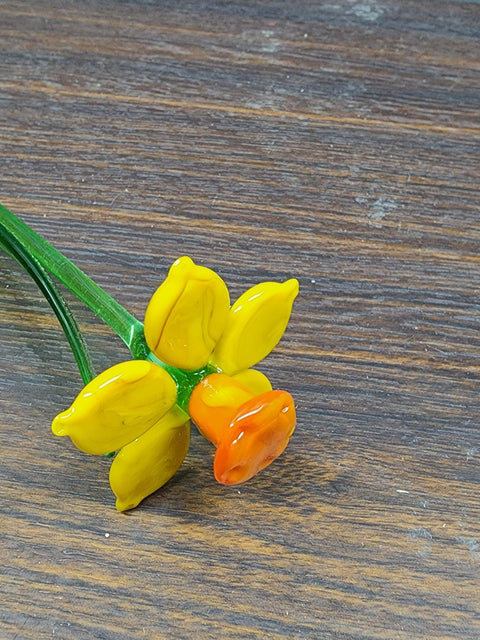 Yellow Glass Daffodil - Handcrafted Short Stem Flower