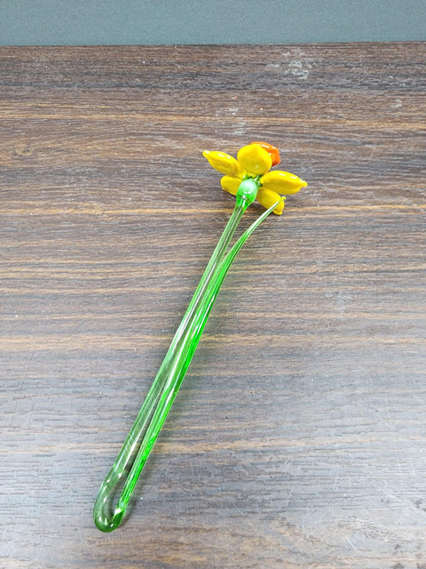 Yellow Glass Daffodil - Handcrafted Short Stem Flower