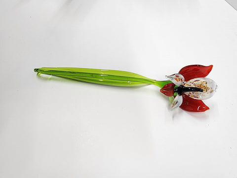 Red Glass Orchid - Handcrafted Short Stem Flower