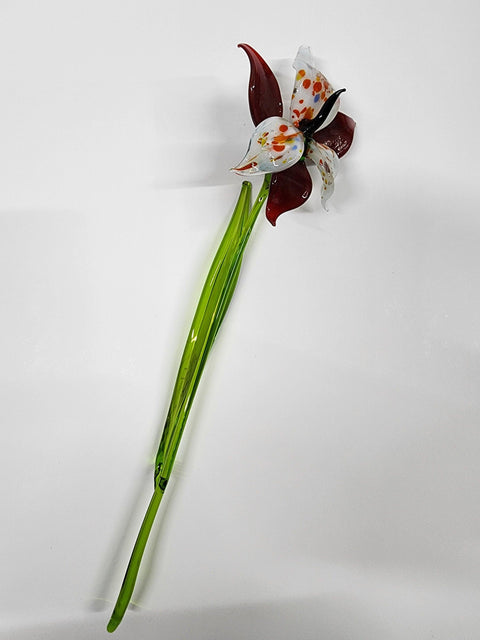 Red Glass Orchid - Handcrafted Long Stem Flower