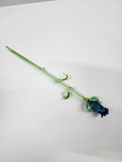 Blue Glass Rose - Handcrafted Long Stem Flower