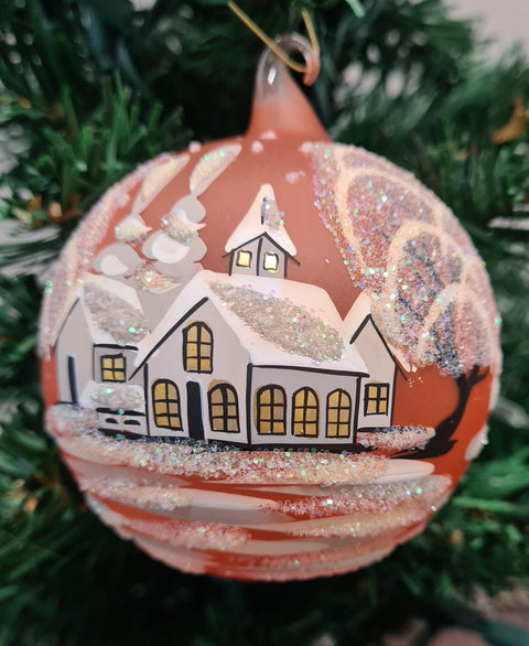 Blown Glass Ornament - Handcrafted - White Church Design - Multiple Colors