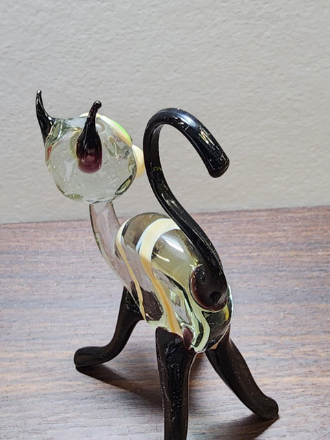 Naturally Colored Glass Figurine - Handcrafted - Cat Design