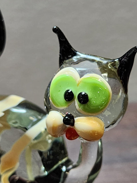 Naturally Colored Glass Figurine - Handcrafted - Cat Design