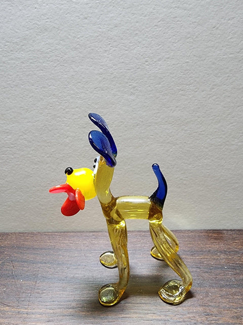 Naturally Colored Glass Figurine - Handcrafted - Dog With Flower Design