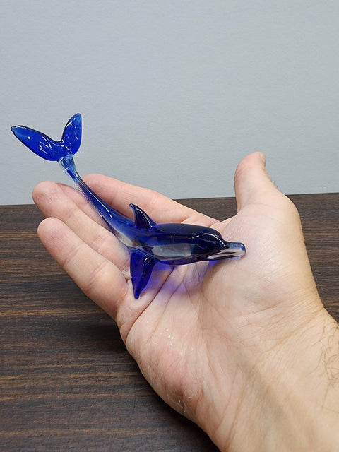 Naturally Colored Glass Figurine - Handcrafted - Dolphin Design