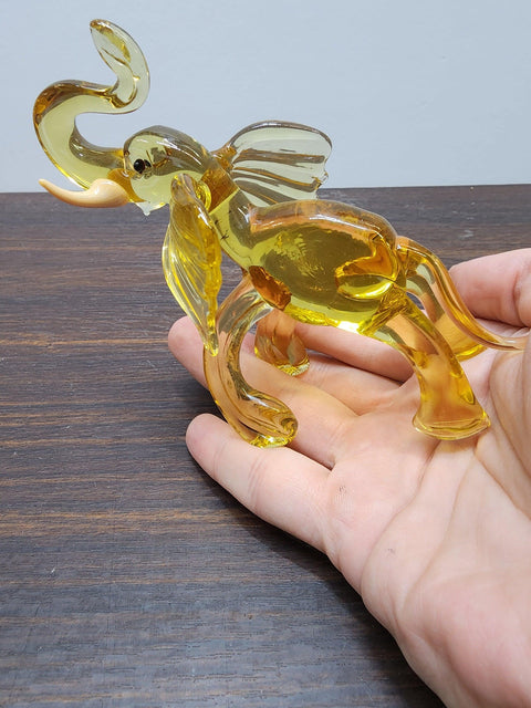 Naturally Colored Glass Figurine - Handcrafted - Elephant With Tusks