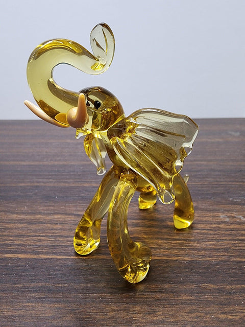 Naturally Colored Glass Figurine - Handcrafted - Elephant With Tusks