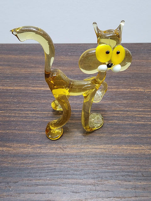 Naturally Colored Glass Figurine - Handcrafted - Cat Design