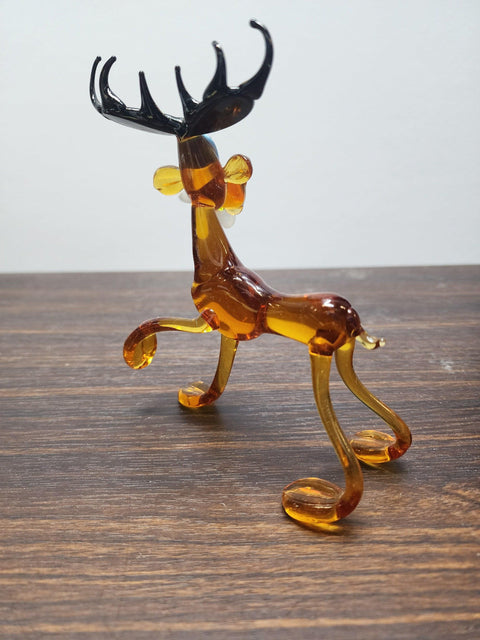 Glass Moose With Daisy Figurine, Handmade Murano Quality Design - Large