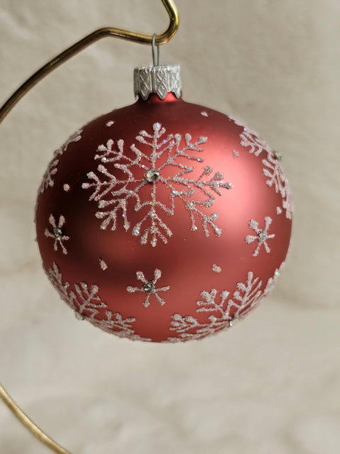 Pink Blown Glass Ornament - Handcrafted - Large Snowflake Design