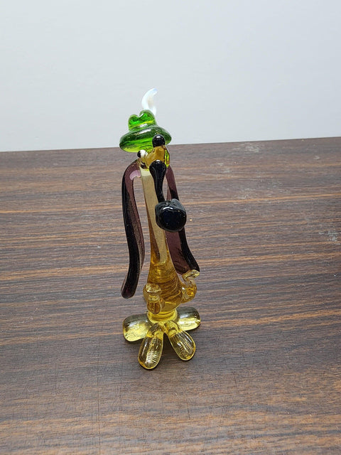 Naturally Colored Glass Figurine - Handcrafted - Dachshund Smoking Pipe Design