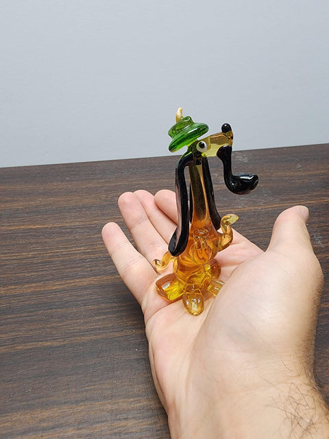 Naturally Colored Glass Figurine - Handcrafted - Dachshund Smoking Pipe Design