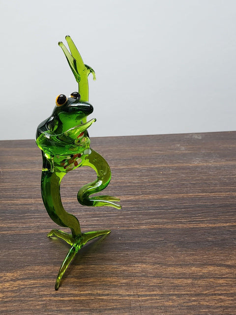 Naturally Colored Glass Figurine - Handcrafted - Peace Frog Design