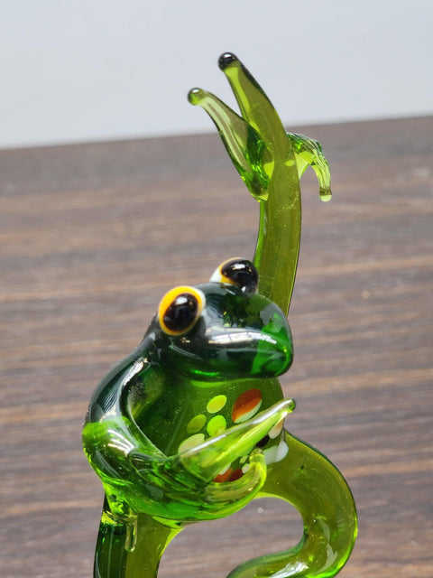 Naturally Colored Glass Figurine - Handcrafted - Peace Frog Design