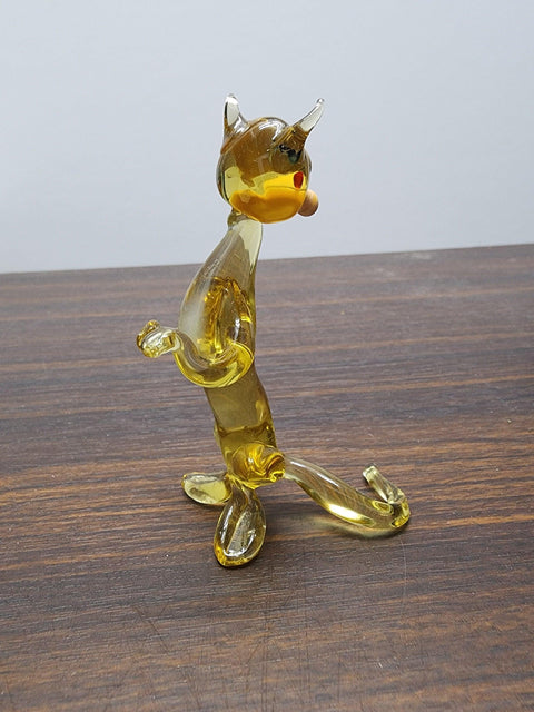 Naturally Colored Glass Figurine - Handcrafted - Sitting Up Cat Design