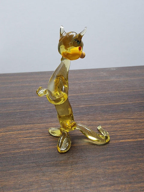 Naturally Colored Glass Figurine - Handcrafted - Sitting Up Cat Design