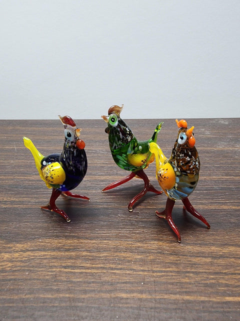 Naturally Colored Glass Figurine - Handcrafted - Chicken Design