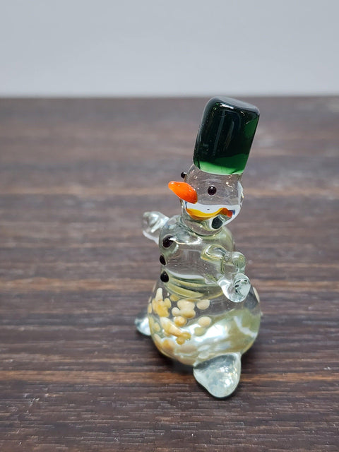 Naturally Colored Glass Figurine - Handcrafted - Snowman Design