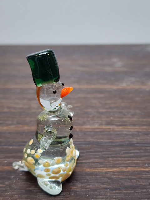 Naturally Colored Glass Figurine - Handcrafted - Snowman Design